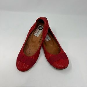Lanvin Red Stitch Leather Ballet Flats Shoes Women Size 5 1/2